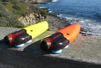 two Acousonde™ 3B devices shown in orange and yellow.