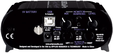 photos of the rear of the ART Dual Pre preamplifier and computer interface